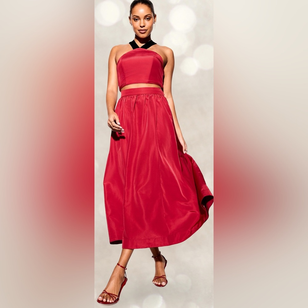 NWTS🌹THE OCCASION XL🌹ELITE LINE CRIMSON RED TAFFETA FIT & FLARE TOP SKIRT SET - Picture 7 of 16